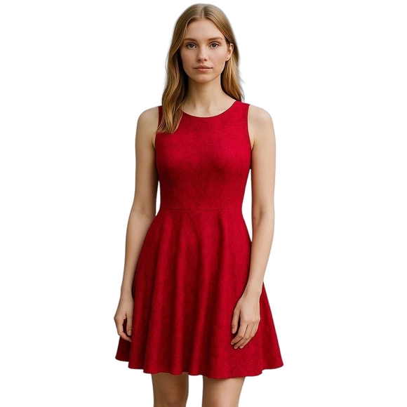 CeCe Hot Pink Lace Fit & Flare Sleeveless Scoop Neck Mini Dress Size 6 Preowned - Picture 1 of 9